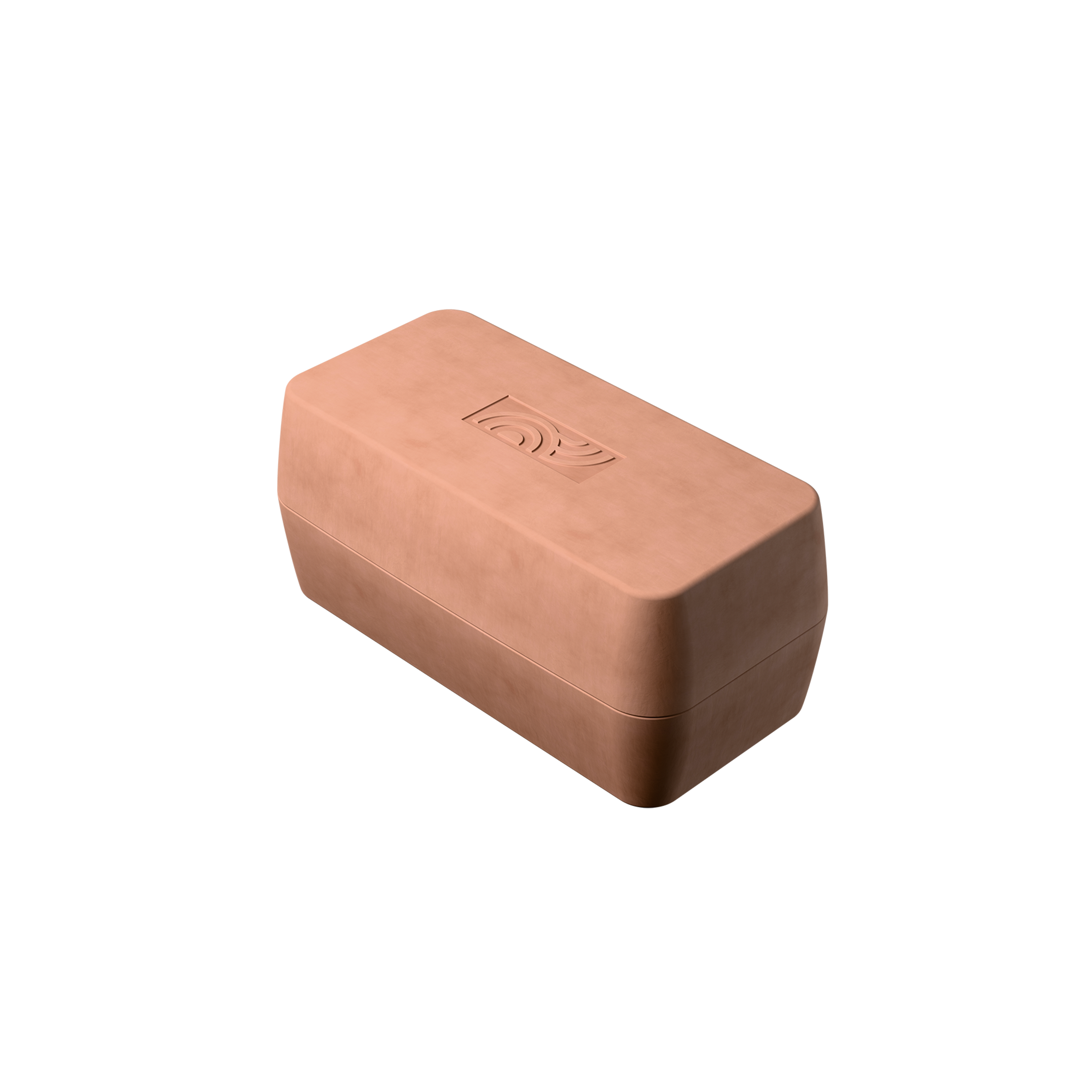 Geschlossener myromy Brick BBQ Backstein aus Keramik mit eingeprägtem Logo aus schräger Perspektive