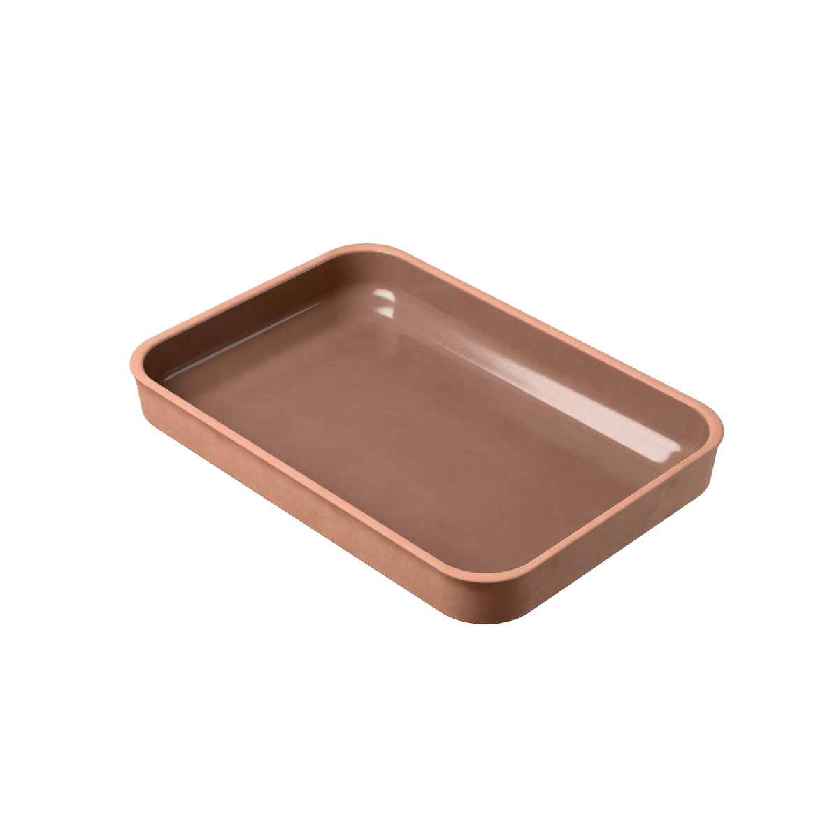 Leere myromy Plancha Classic Keramik-Auflaufform mit glasierter Innenfläche aus schräger Draufsicht