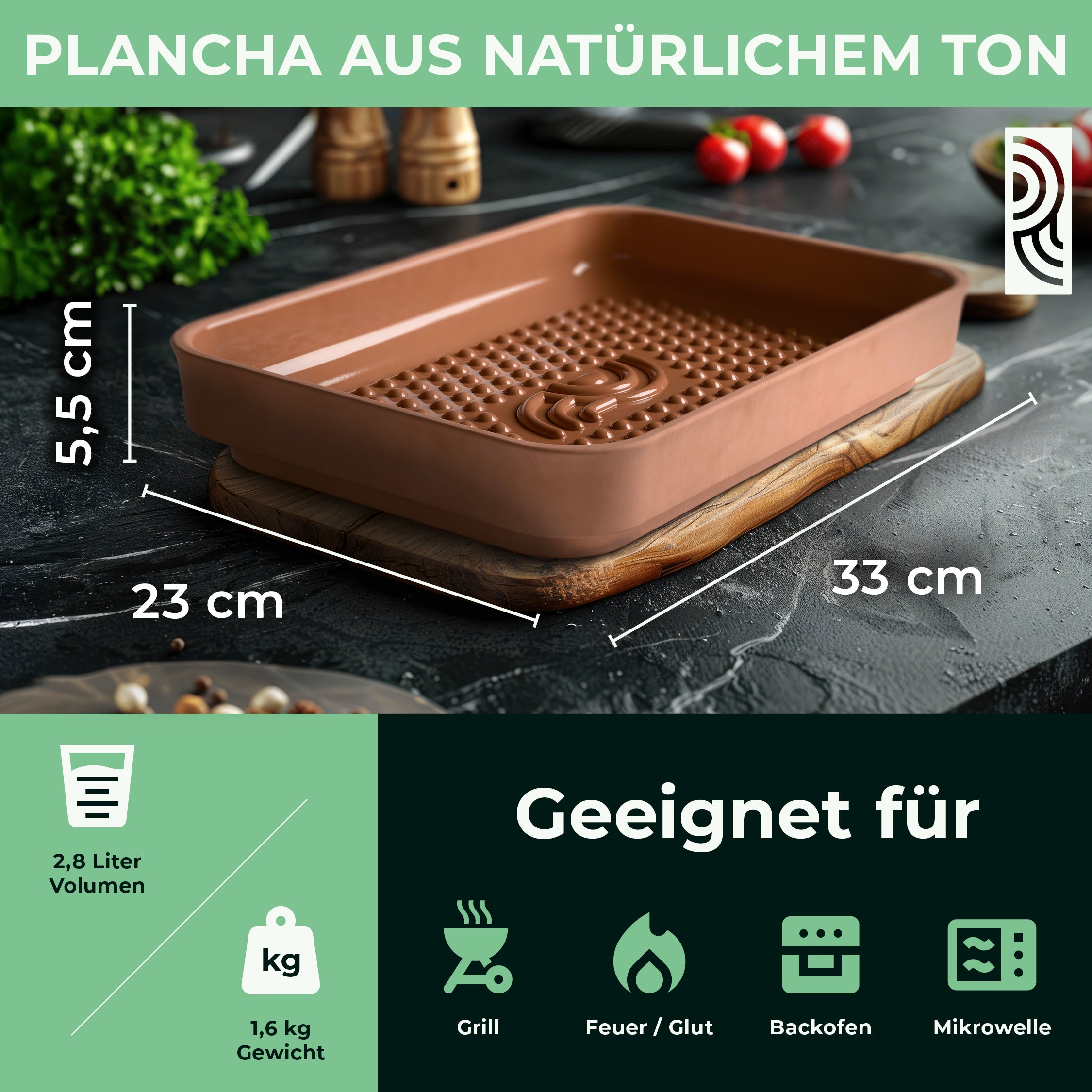 myromy BBQ Plancha – feuerfeste Grillschale für Gasgrill, Ofen und Feuer