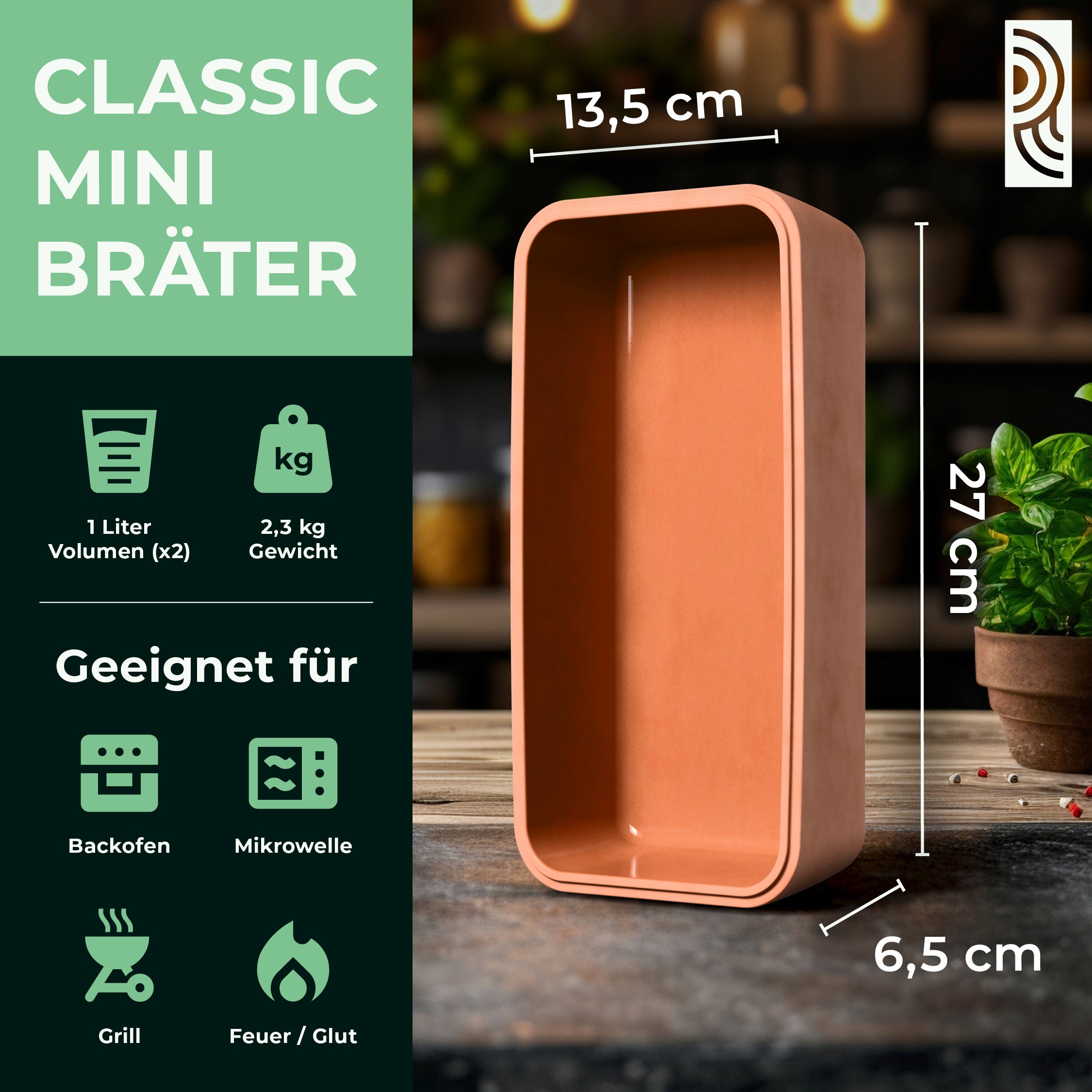 myromy Brick Classic Mini-Bräter – keramische Antihaft-Beschichtung