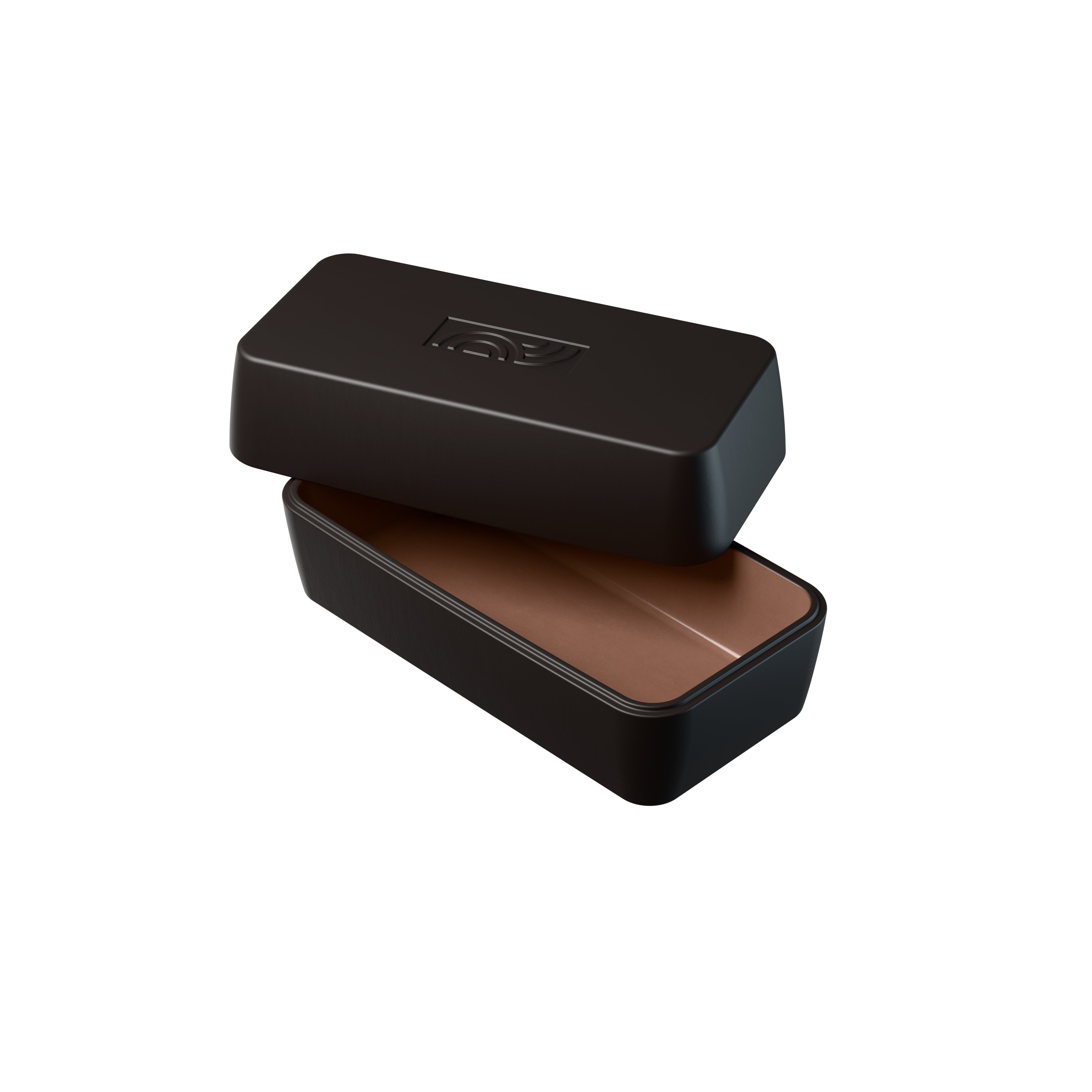 Geöffneter schwarzer myromy Brick Classic Backstein als Mini-Bräter aus Keramik mit abgehobenem Deckel und glasiertem glatten Innenraum
