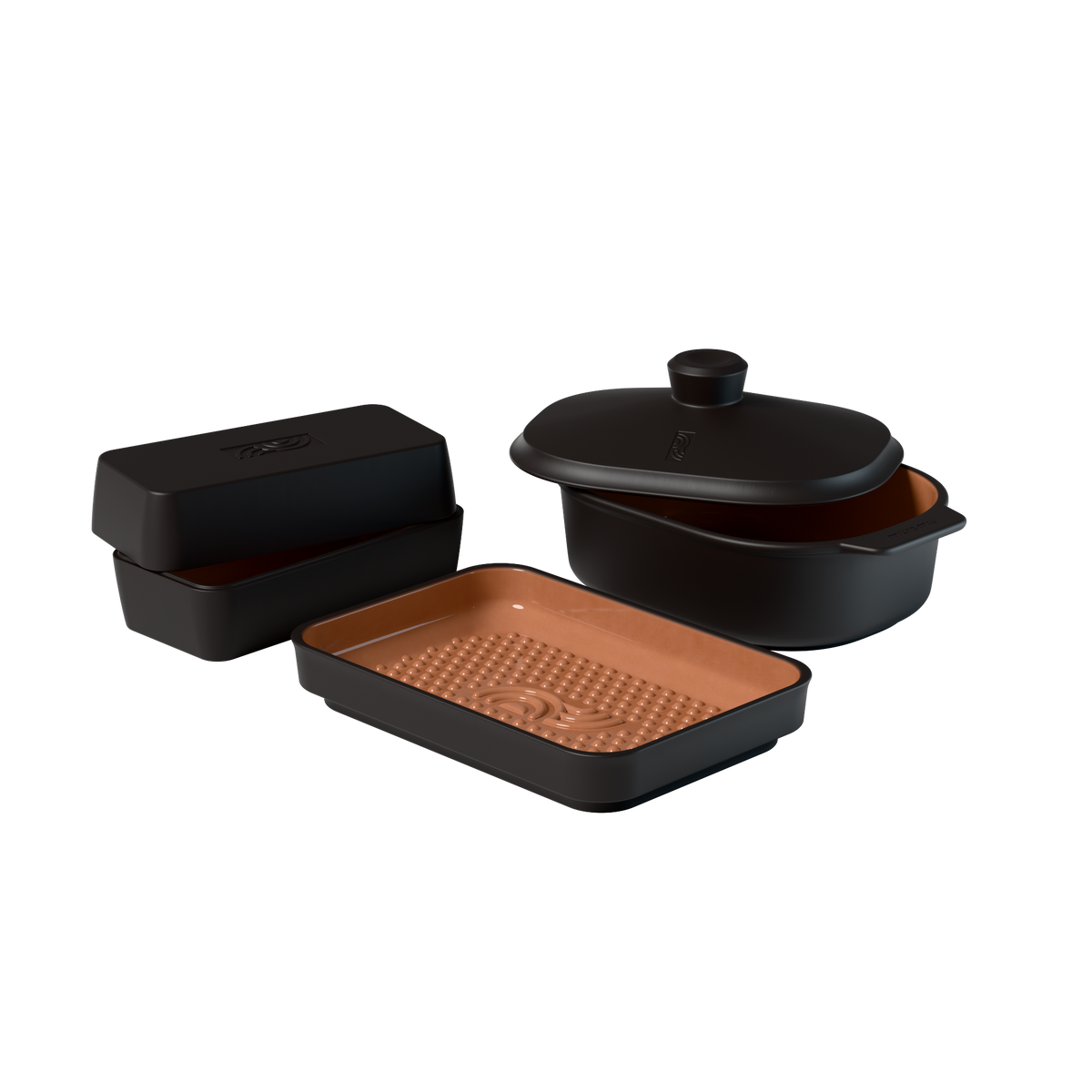 myromy Grillmeister-Set Home Coffee mit Bräter, Grillstein und Grillplatte aus Westerwälder Ton