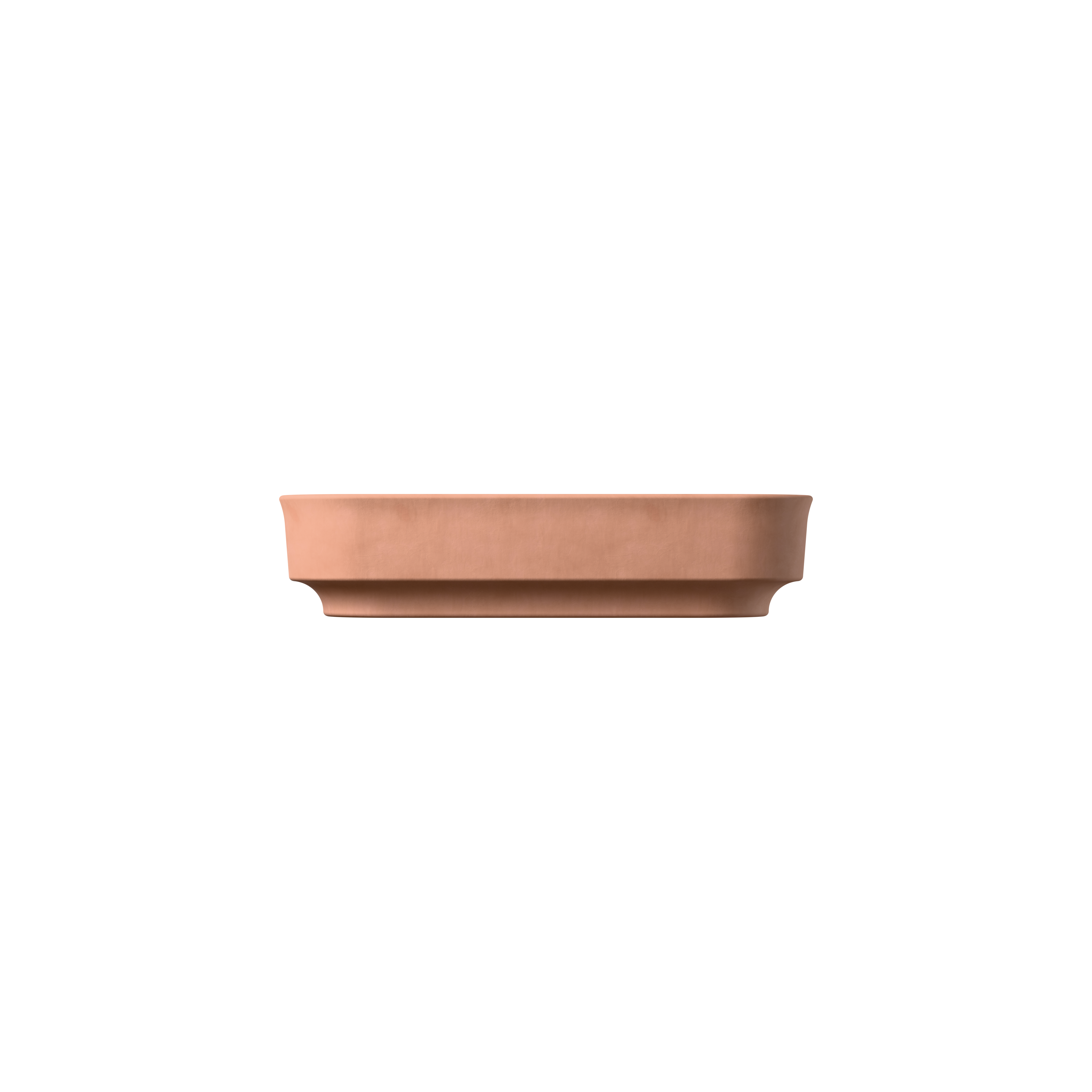 Rechteckige myromy Keramik-Auflaufform in Terracotta aus frontaler Seitenansicht