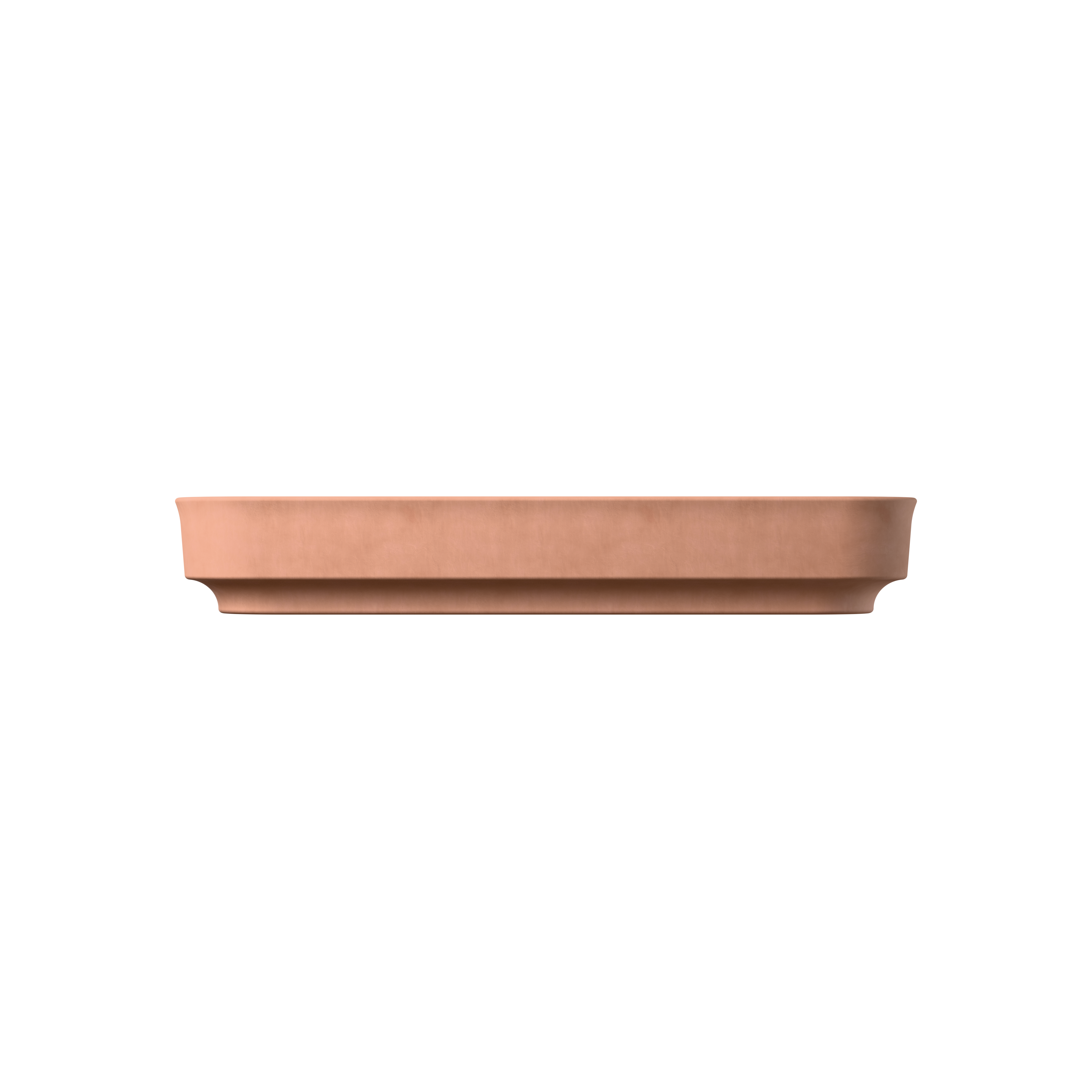 Rechteckige Keramik-Auflaufform in Terracotta aus Seitenansicht freigestellt auf transparentem Hintergrund