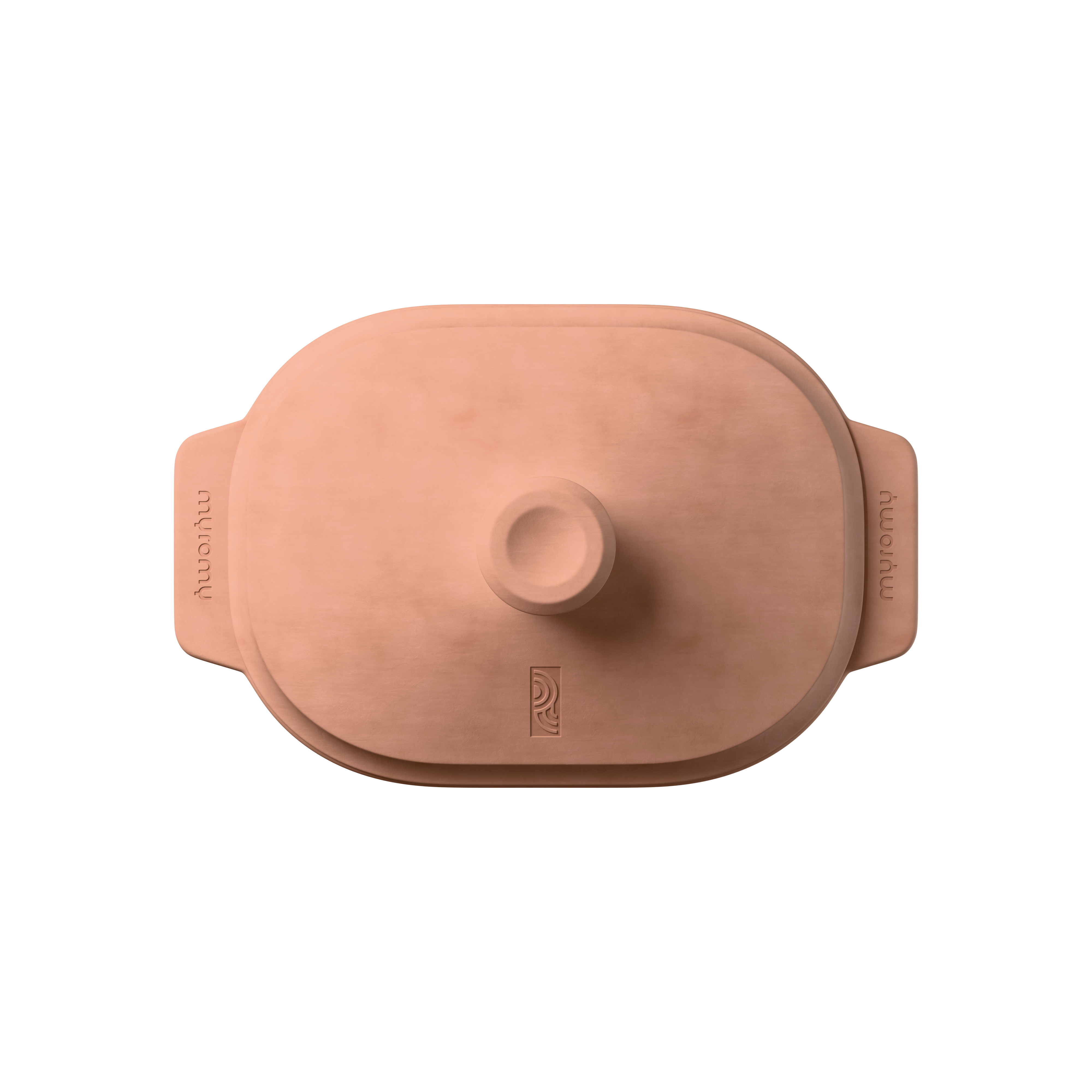 Geschlossener myromy Multi-Bräter und Brotbackform 3,5 L Medium in der Signature Edition aus der Draufsicht mit sichtbarem Logo auf dem Deckel