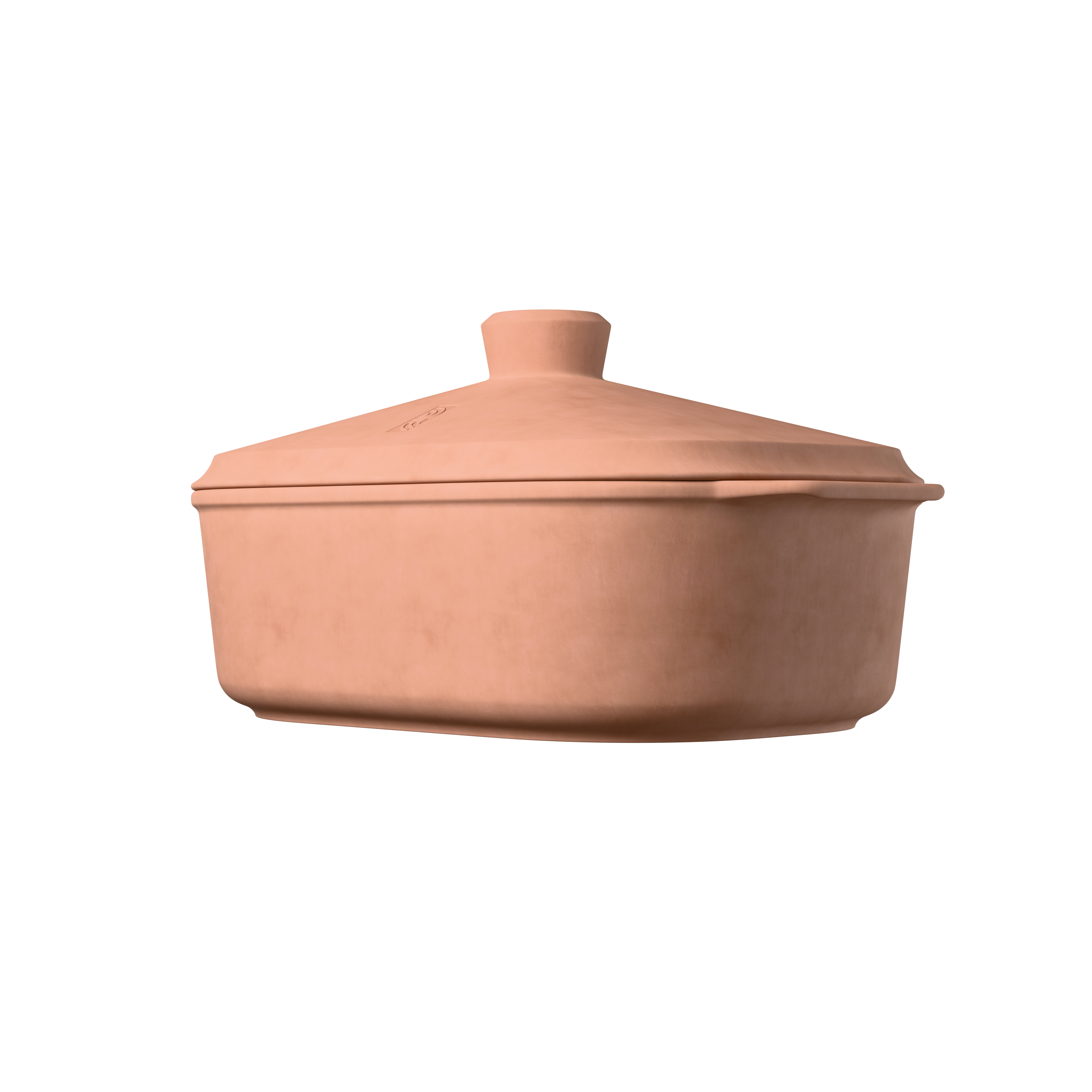 Geschlossener myromy Multi-Bräter als Bräter und Brotbackform aus Keramik mit Deckel und seitlichen Griffen aus schräger Perspektive