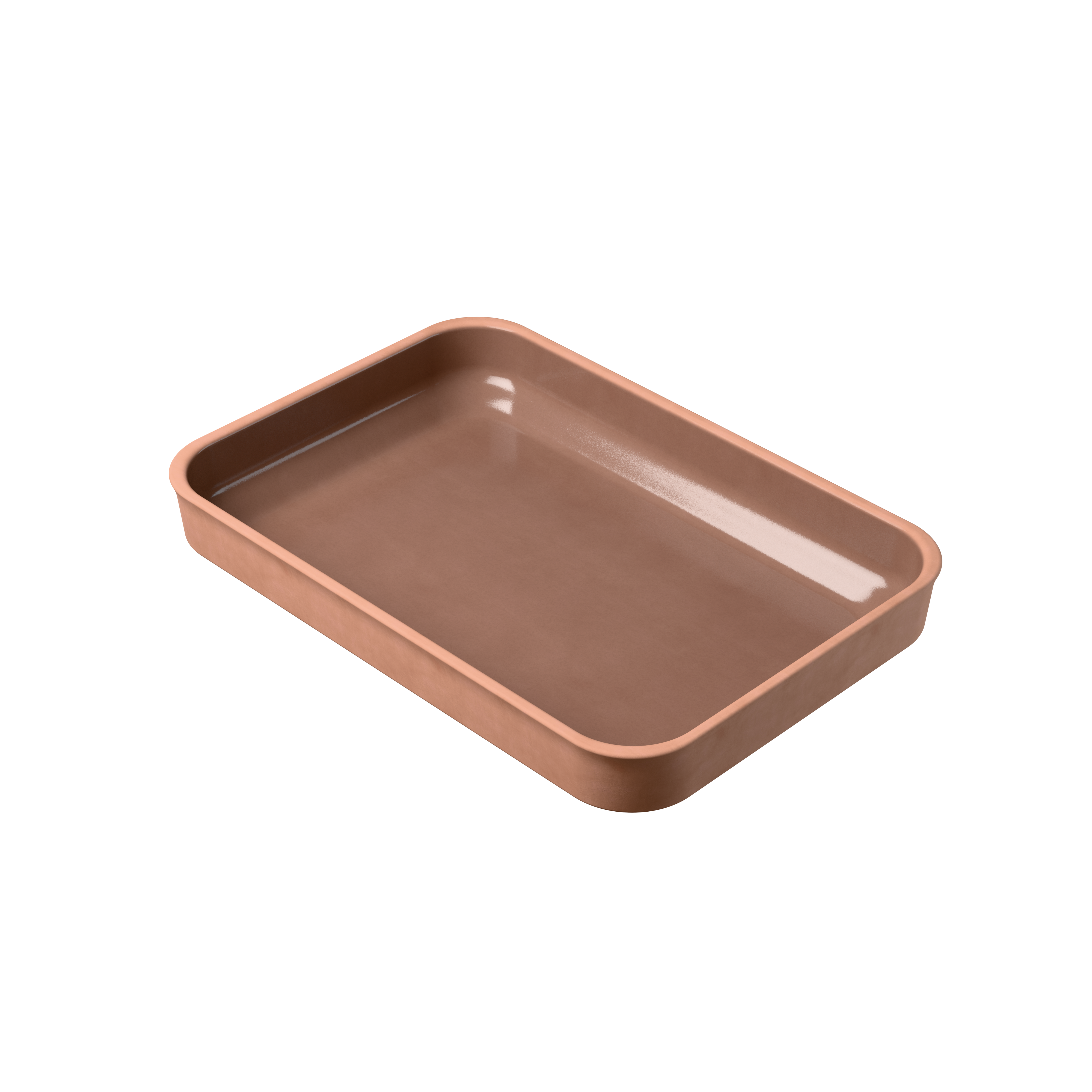 Leere myromy Plancha Classic Keramik-Auflaufform mit glasierter Innenfläche aus schräger Draufsicht