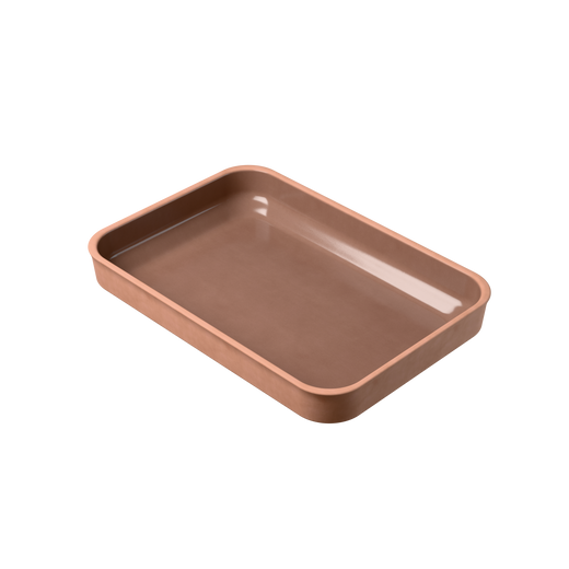 Leere myromy Plancha Classic Keramik-Auflaufform mit glasierter Innenfläche aus schräger Draufsicht