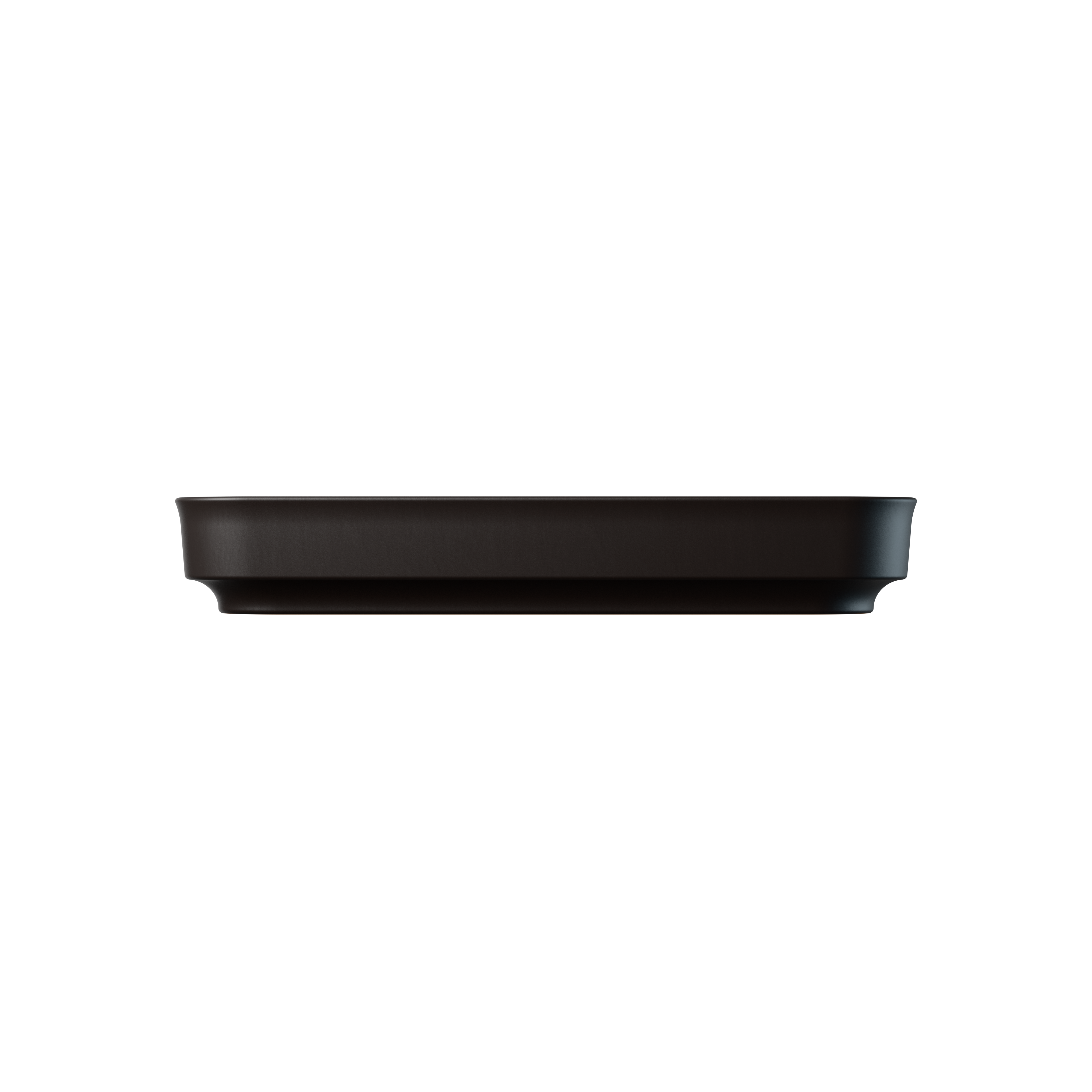 Schwarze myromy Plancha Classic als Auflaufform oder Grillplatte aus Keramik in langer, gerader Seitenansicht