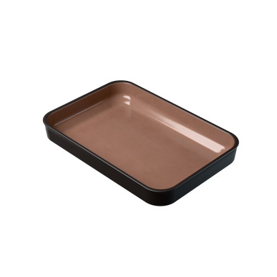 Schwarze myromy Plancha Classic als Auflaufform aus Keramik mit glasiertem Innenraum aus schräger Draufsicht